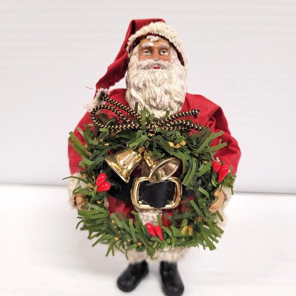 Paper Mache Santa's Set of 3 Christmas Decor Village 4 3/4'' Standing Victorian - Picture 5 of 6